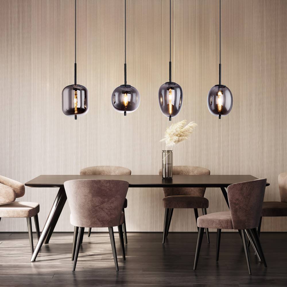 Pendelleuchte Lampe Hängeleuchte Esszimmerlampe Wohnzimmer, 4 flammig, Metall Glas rauchfarben, 4x E14 Fassungen, HxLxB 120x100x18,5 cm