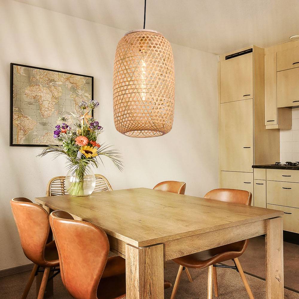 Hängeleuchte Bambus Pendelleuchte Geflecht Esszimmerleuchte hängend, natur, 1x E27 Fassung, DxH 31x135 cm