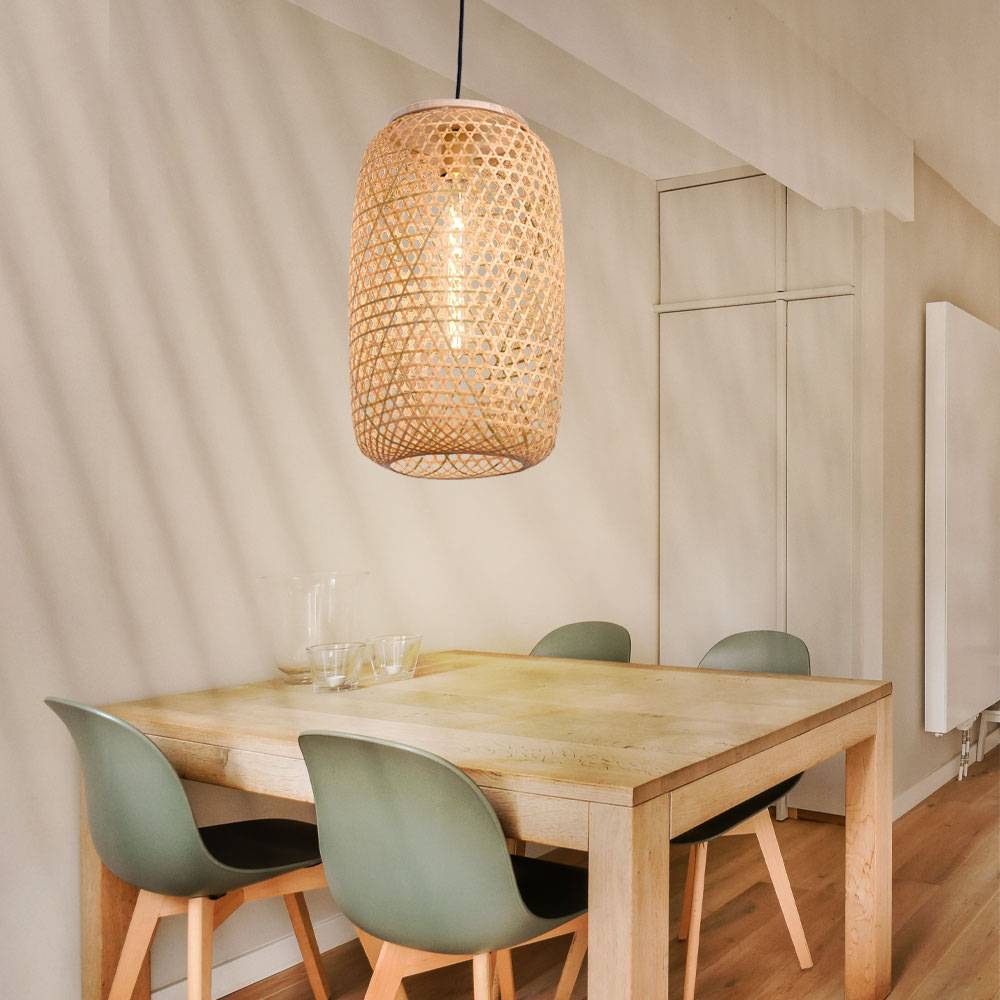 Hängeleuchte Bambus Pendelleuchte Geflecht Esszimmerleuchte hängend, natur, 1x E27 Fassung, DxH 31x135 cm