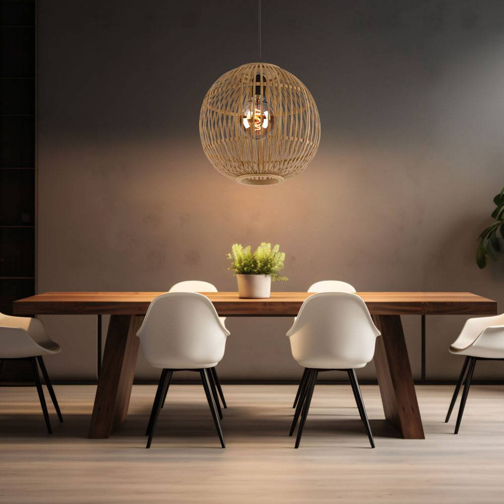 Design Pendel Hänge Lampe Ess Zimmer Bambus Kugel Geflecht Decken Leuchte