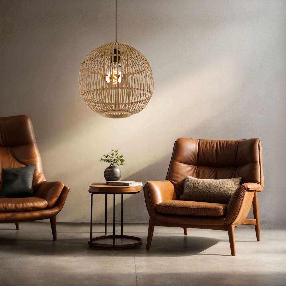 Pendelleuchte Esstisch Hängelampe Boho Wohnzimmerlampe, Bambusgeflecht, 1x E27, DxH 30 x 150 cm
