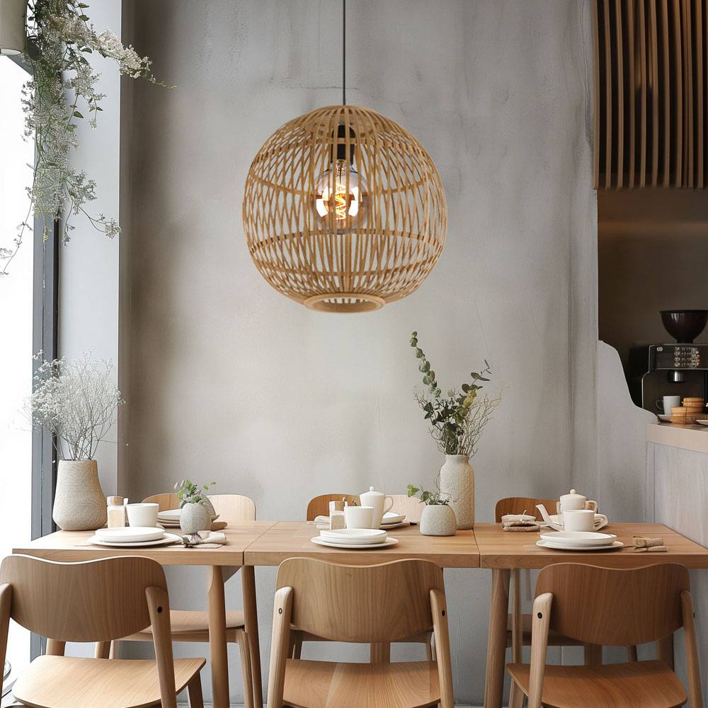 Pendelleuchte Esstisch Hängelampe Boho Wohnzimmerlampe, Bambusgeflecht, 1x E27, DxH 30 x 150 cm