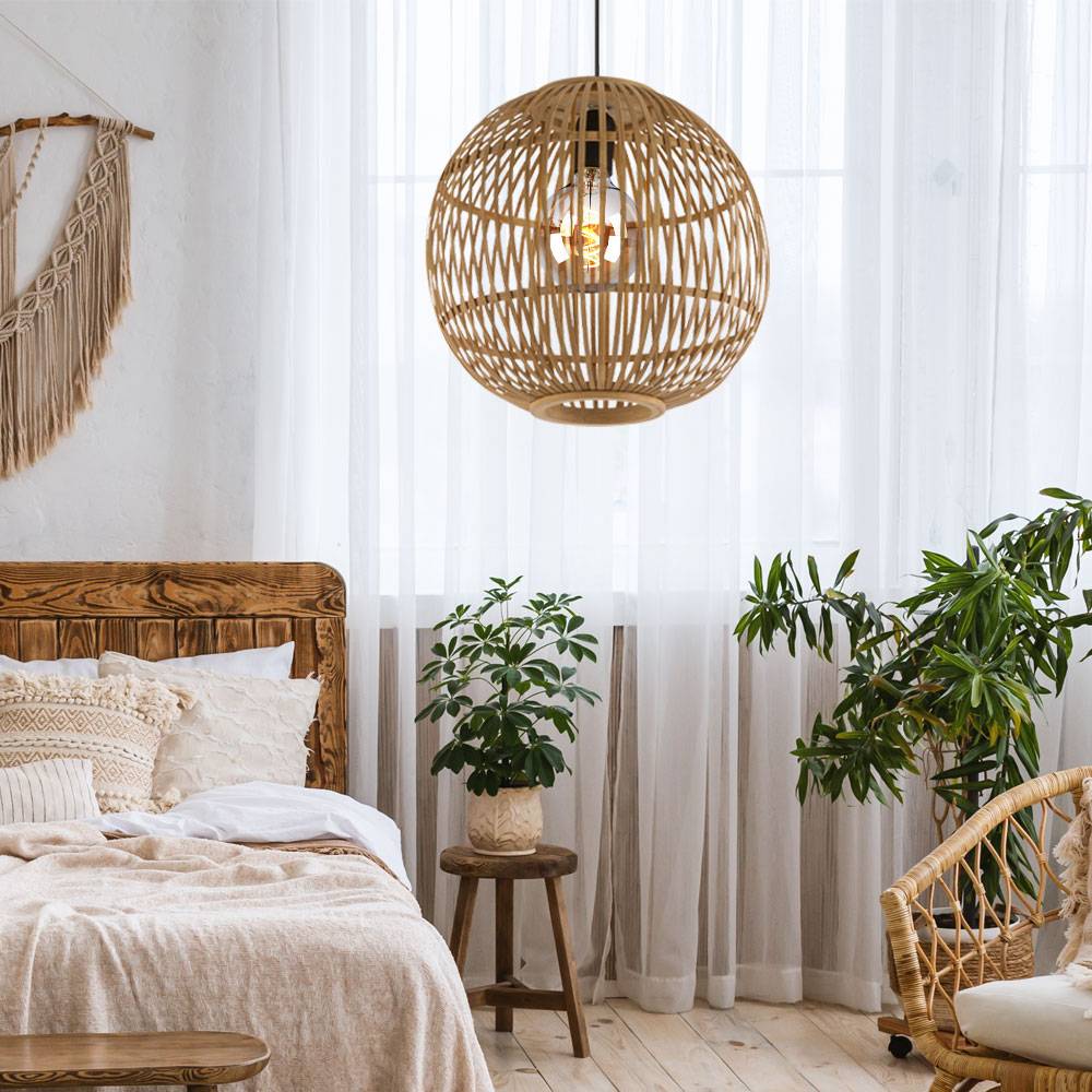 Pendelleuchte Hängelampe Wohnzimmerleuchte Esszimmerlampe Deckenleuchte, Bambus naturfarben, 1x E27 LED 7W 806Lm 2700K warmweiß, H 150 cm