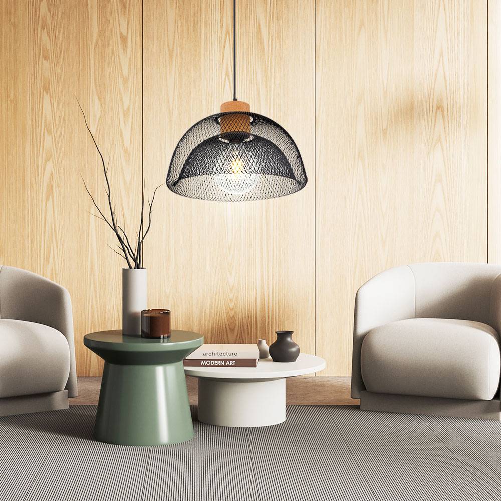 Pendel Lampe Ess Zimmer Decken Geflecht Hänge Leuchte schwarz Gitter Kork