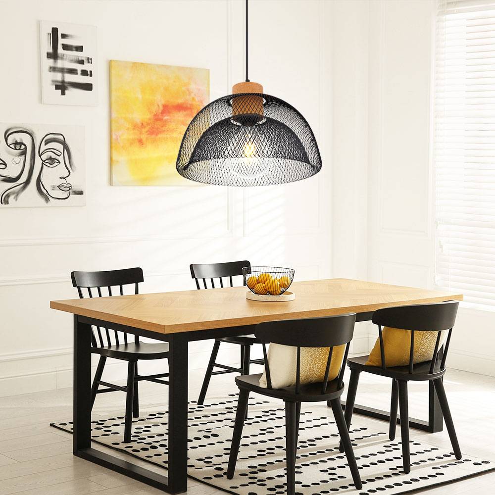 Pendel Lampe Ess Zimmer Decken Geflecht Hänge Leuchte schwarz Gitter Kork