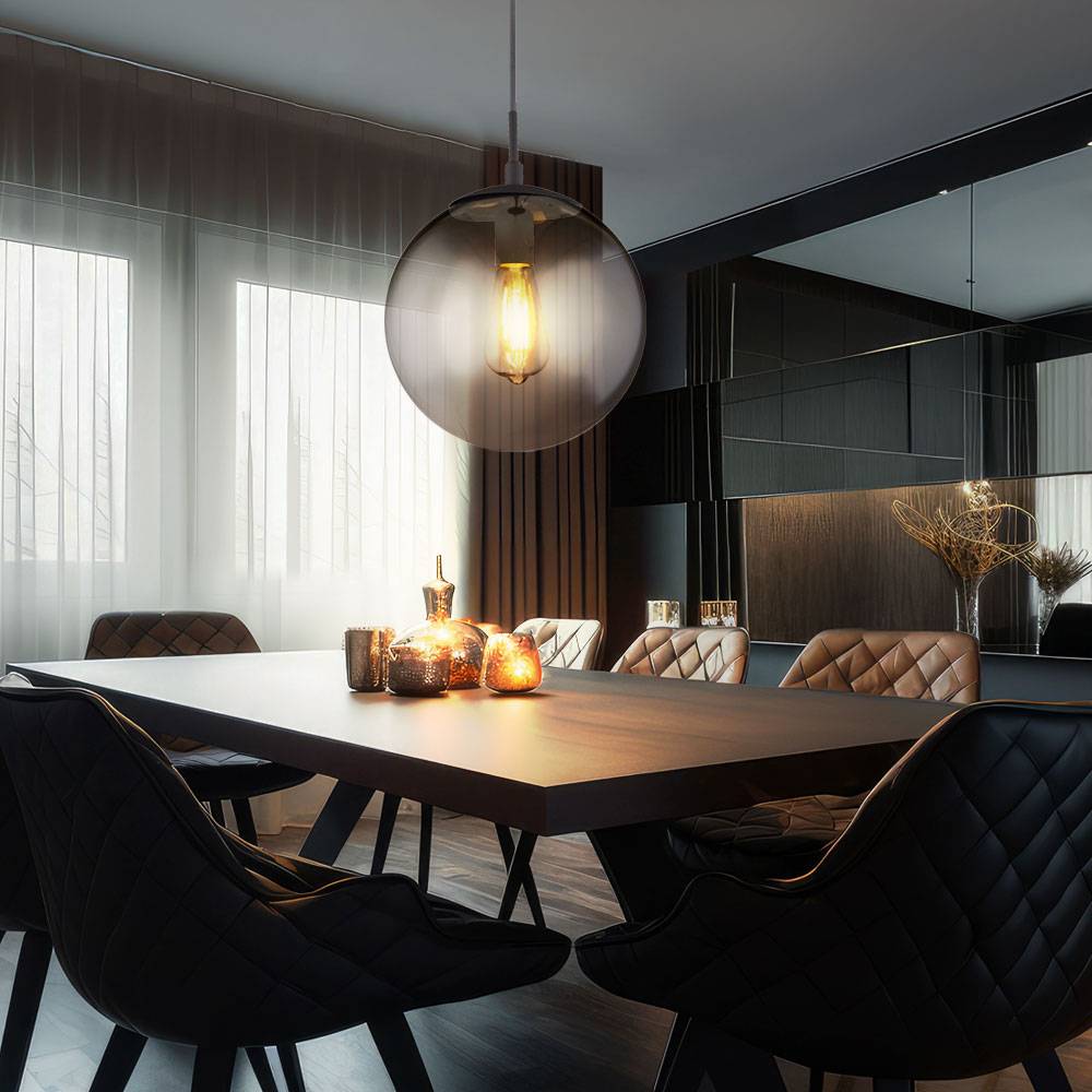 Decken Hängeleuchte mit Glaskugel Esstischlampe Wohnzimmerleuchte Rauchglas Kugel Pendelleuchte, 1x E27, IP20, DxH 25x120cm, Schlafzimmer