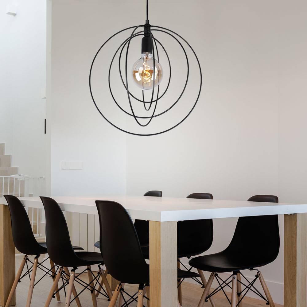 Hängelampe Hängeleuchte Pendelleuchte Esszimmerlampe, Metall schwarz Ringe beweglich, 1x E27 Fassung, DxH 42x120cm