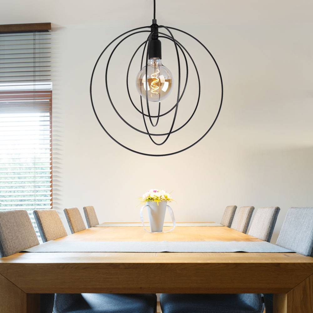Hängelampe Hängeleuchte Pendelleuchte Esszimmerlampe, Metall schwarz Ringe beweglich, 1x E27 Fassung, DxH 42x120cm