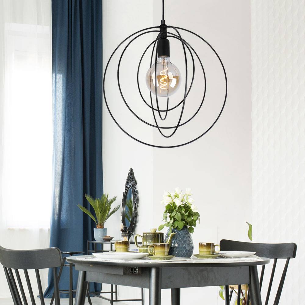 Hängelampe Hängeleuchte Pendelleuchte Esszimmerlampe, Metall schwarz Ringe beweglich, 1x E27 Fassung, DxH 42x120cm