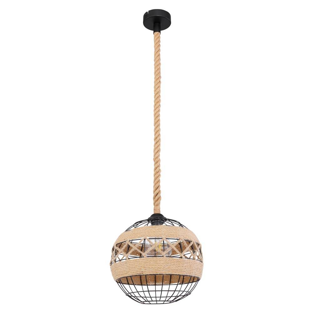 Pendelleuchte Retro Hängeleuchte Hanfseil Boho Esstischleuchte, Drahtgeflecht schwarz, 1x E27, DxH 30 x 120 cm