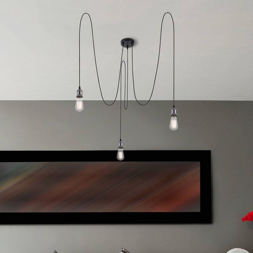 Hängeleuchte schwarz Metall Hängelampe Esstisch Retro 3 Flammige Pendelleuchte, locker hängende Fassungen, 3x E27, DxH 200x100 cm