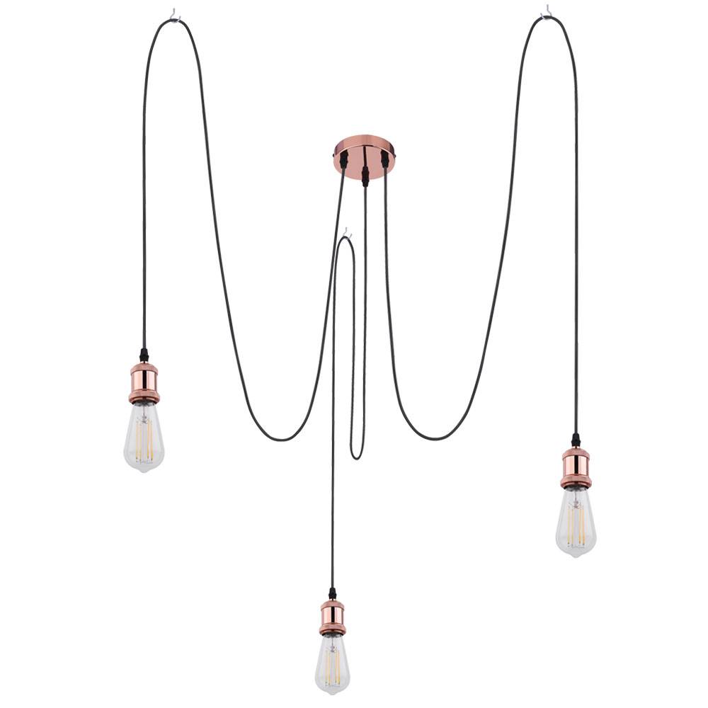 Pendelleuchte Esszimmerlampe 3 flammig Wohnzimmerlampe Hängeleuchte Industriell, Metall kupfer Textil schwarz, 3x E27, H 3x 200 cm