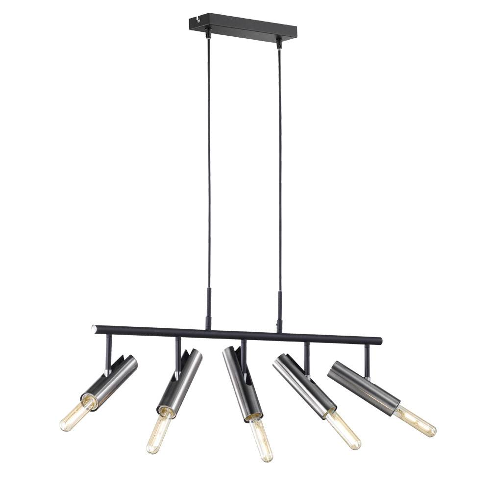 Hängeleuchte Lampe Pendelleuchte Spotleiste Leuchte Esszimmerlampe Wohnzimmer, 5 flammig Spots beweglich, Metall schwarz nickel matt, 5x E27