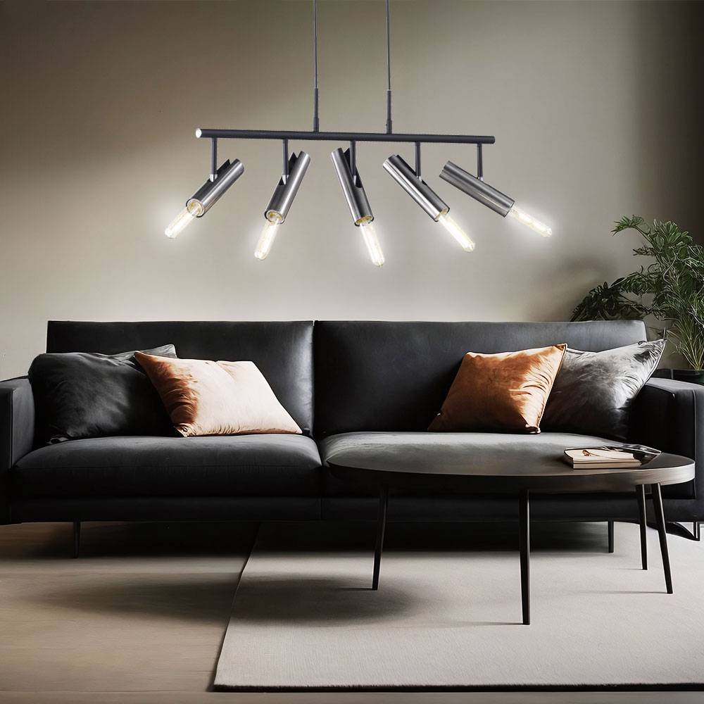 Hängeleuchte Lampe Pendelleuchte Spotleiste Leuchte Esszimmerlampe Wohnzimmer, 5 flammig Spots beweglich, Metall schwarz nickel matt, 5x E27