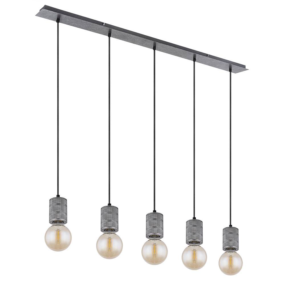 Esszimmerleuchte silber antik Pendelleuchte Höhenverstellbar Hängeleuchte 5 Flammig, Alu Metall, 5x E27, LxBxH 115x10x120 cm