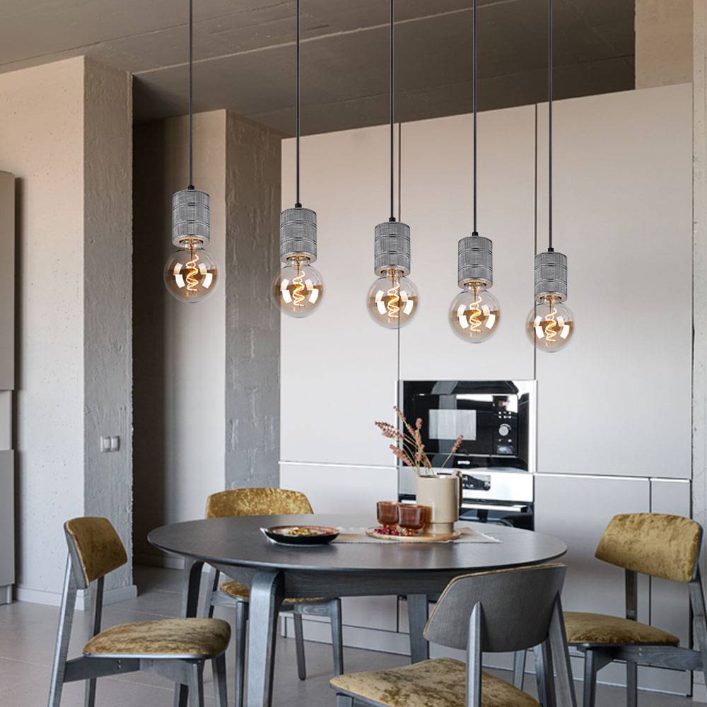 Esszimmerleuchte silber antik Pendelleuchte Höhenverstellbar Hängeleuchte 5 Flammig, Alu Metall, 5x E27, LxBxH 115x10x120 cm