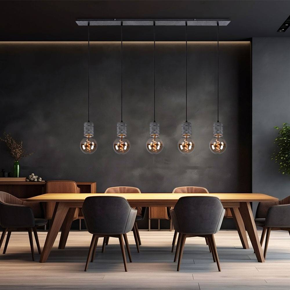 Esszimmerleuchte silber antik Pendelleuchte Höhenverstellbar Hängeleuchte 5 Flammig, Alu Metall, 5x E27, LxBxH 115x10x120 cm