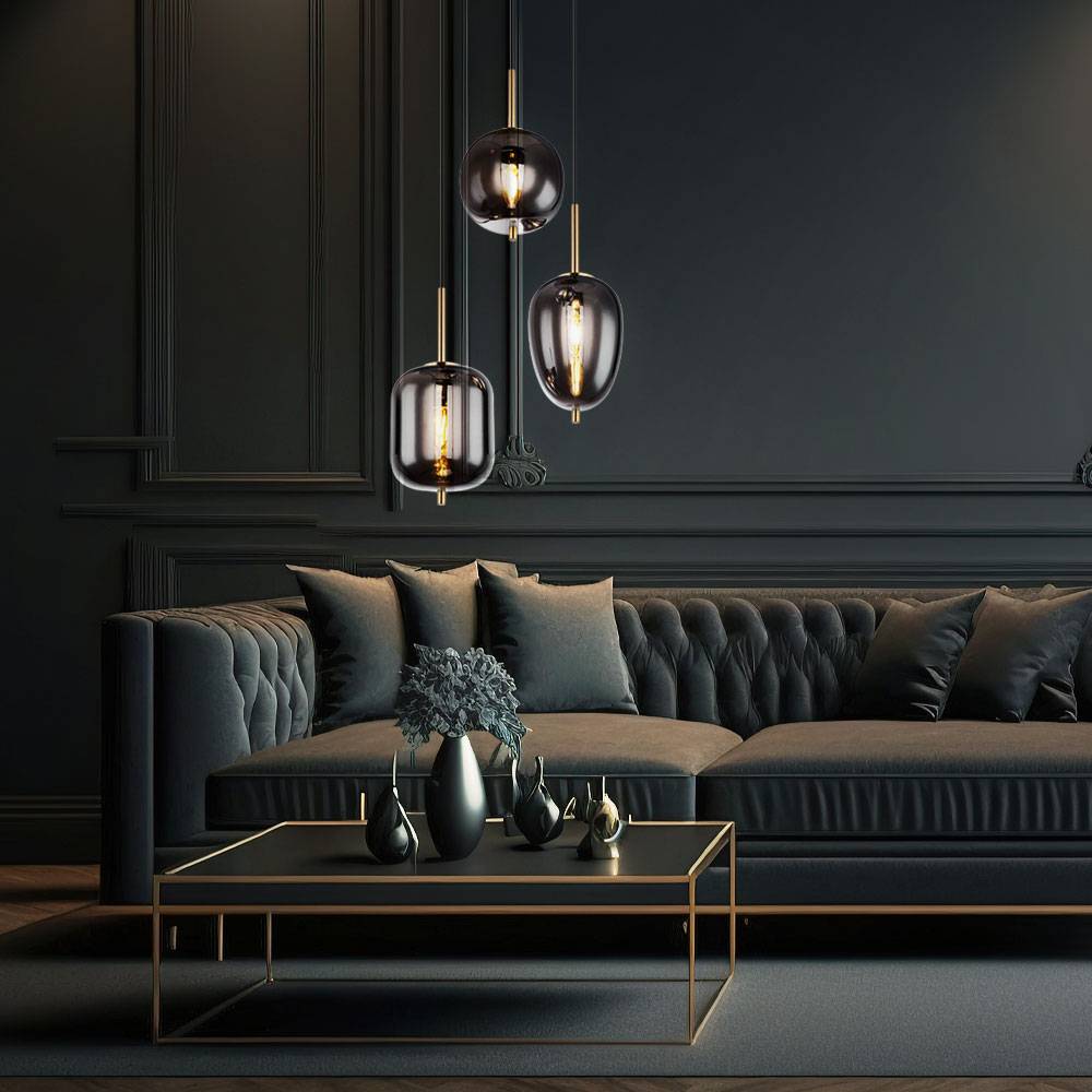 Pendelleuchte Glas 3 flammig Lampenschirm Hängelampe Glas Wohnzimmerlampe Messing, 3 flammig Metall Glas messingfarbig, 3x E14 Fassungen, DxH 46x120