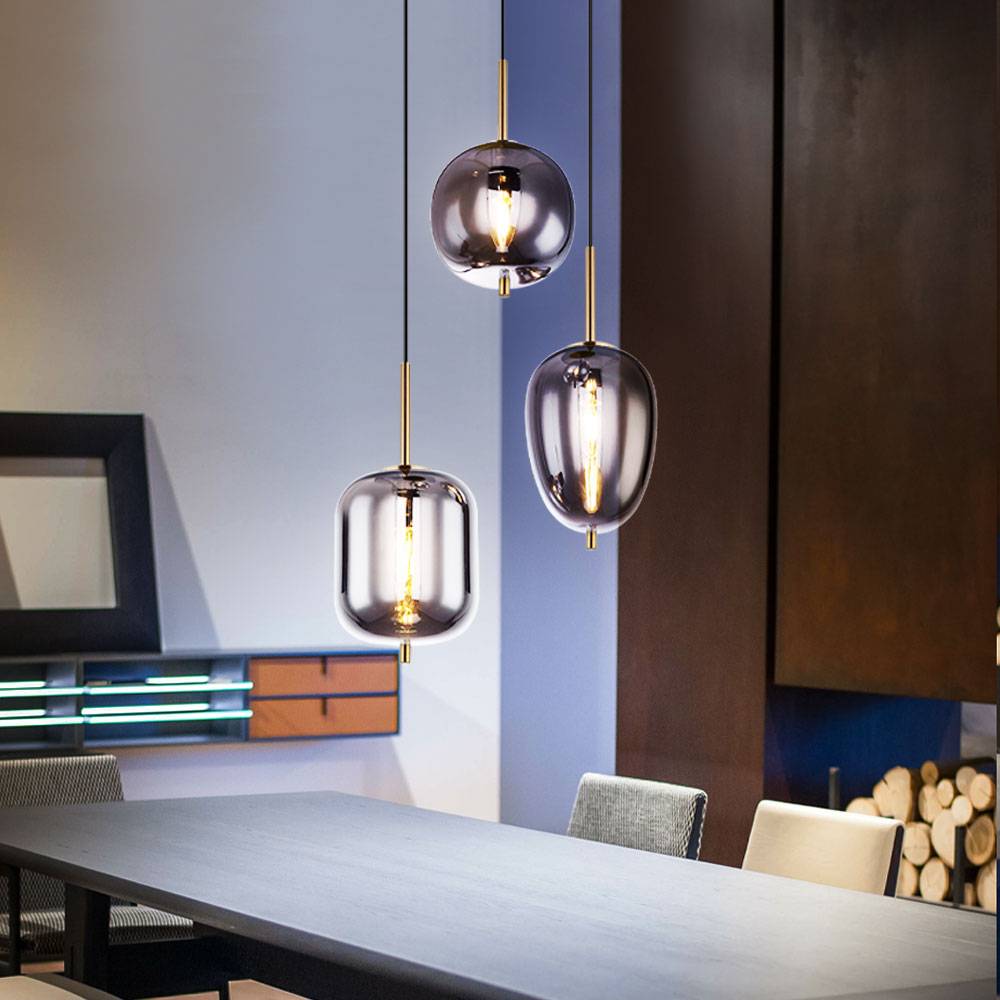 Hängelampe Pendelleuchte Glas 3 flammig Lampenschirm Glas Wohnzimmerlampe Messing, Metall Glas messingfarbig, 3x E14 Fassungen, DxH 46x120 cm