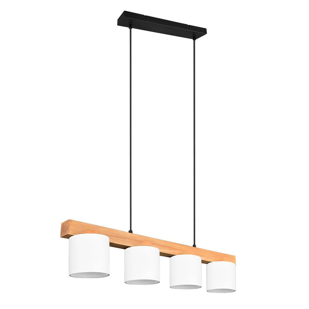 Hängeleuchte Esstischlampe Pendelleuchte Esszimmerleuchte, Naturholz Stoff, weiß braun, 4x E14, BxHxT 75x150x12 cm