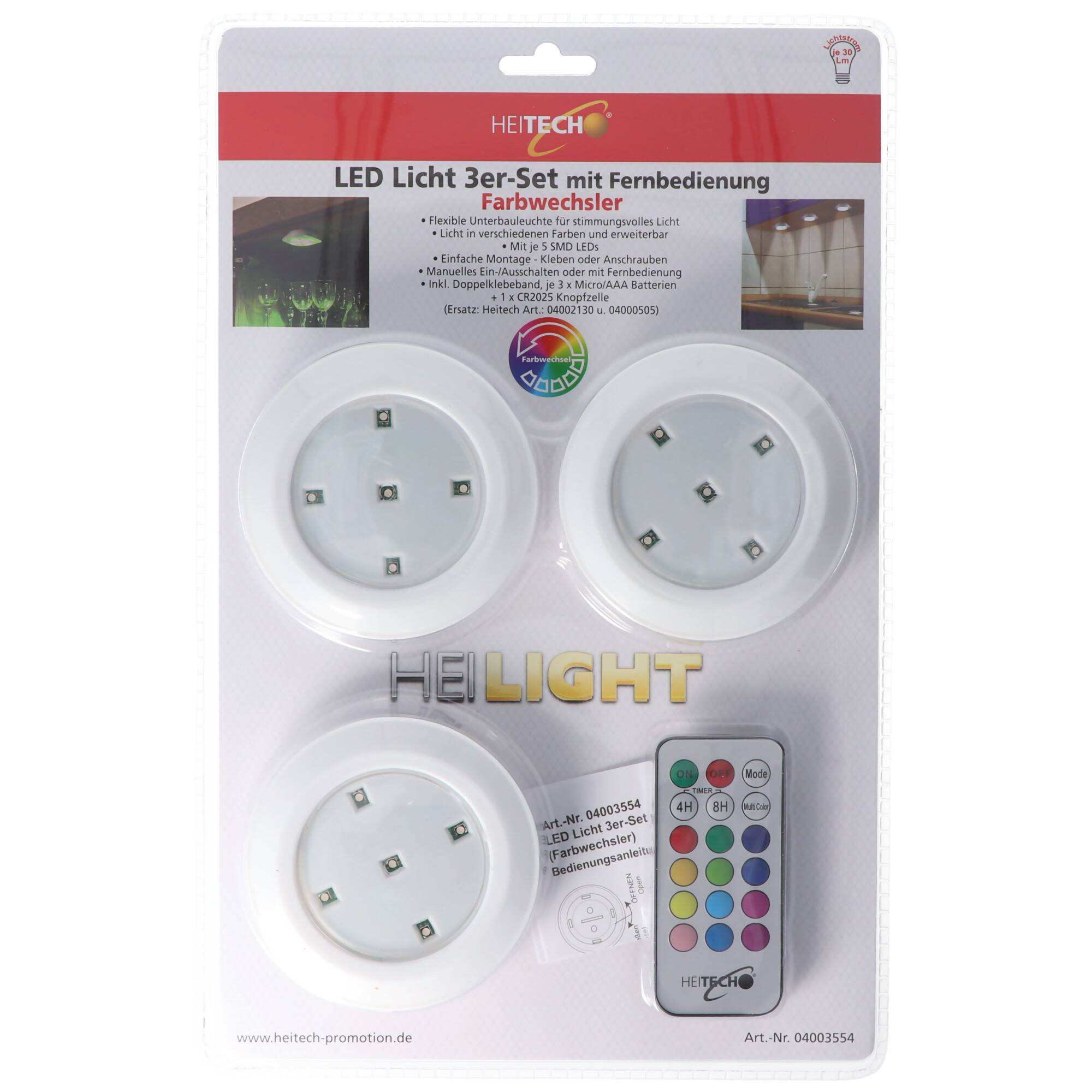 LED Licht 3er-Set mit Fernbedienung, flexible Unterbauleuchte mit Licht in verschiedenen Farben, inklusive 3x AAA Batter