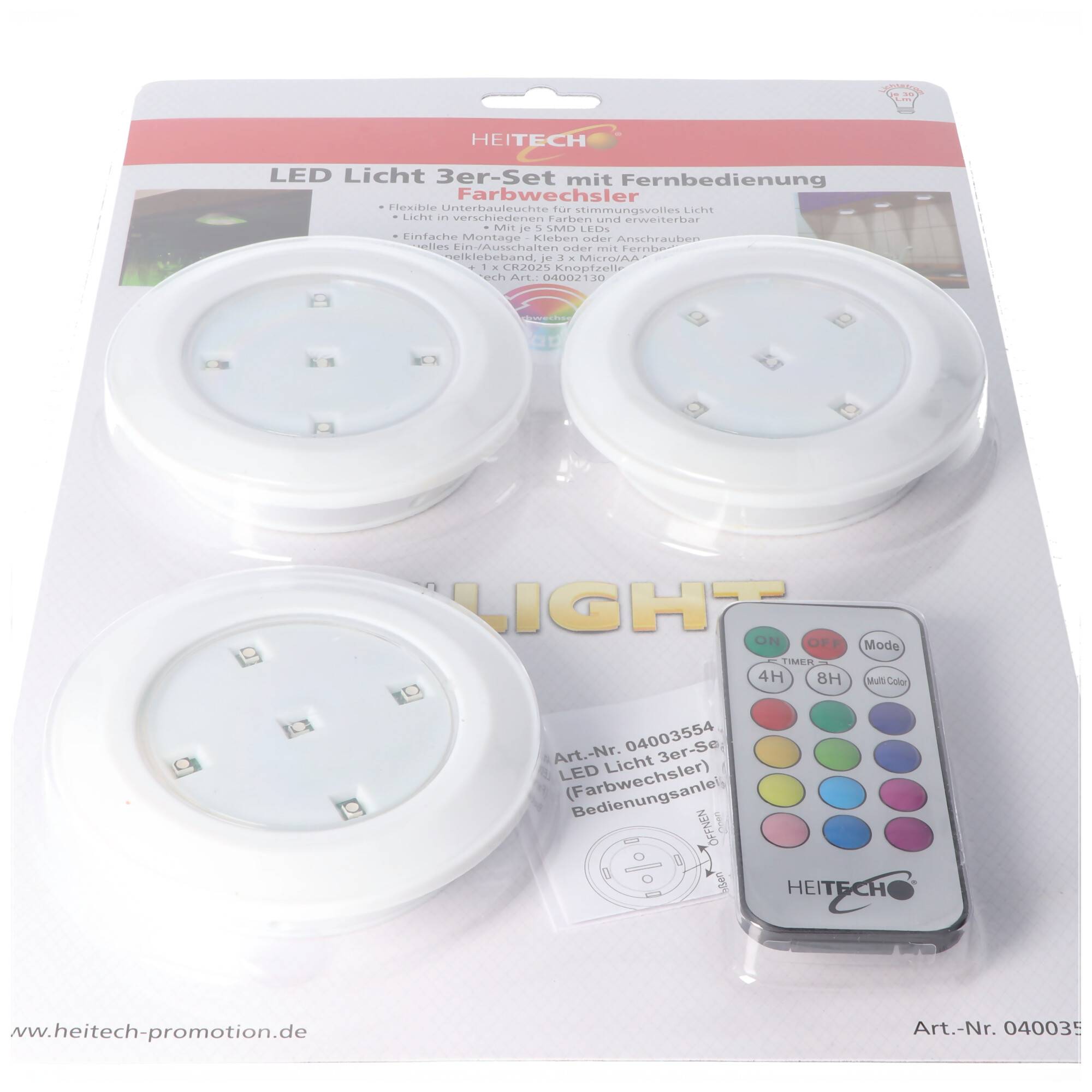 LED Licht 3er-Set mit Fernbedienung, flexible Unterbauleuchte mit Licht in verschiedenen Farben, inklusive 3x AAA Batter