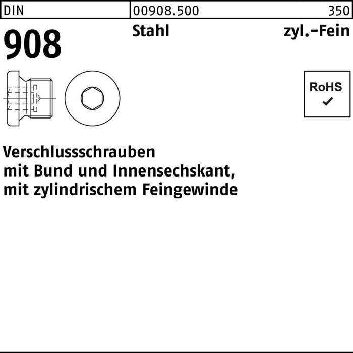 Verschlußschraube DIN 908 Bund/Innen-6kt M10x 1 Stahl 100 Stück