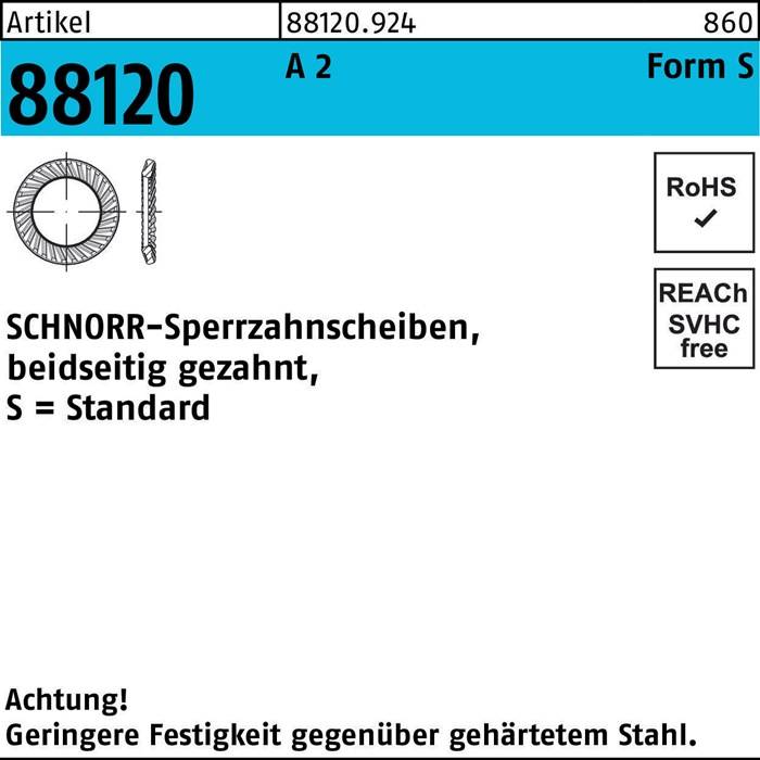 Sperrzahnscheibe R 88120 beids.gez. S 6x10x0,7 A 2 1000 Stück SCHNORR