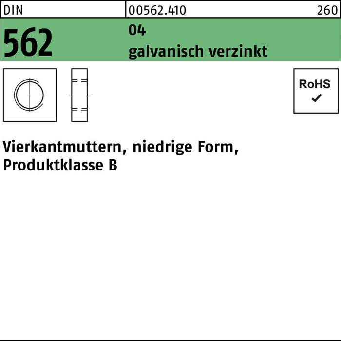 Vierkantmutter DIN 562 niedrige FormM3 Automatenstahl galv.verz. 1000St.