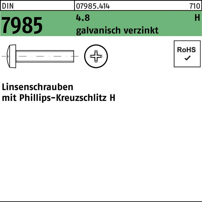 Linsenschraube DIN 7985 PH M4x35-H 4.8 galv.verz. 1000St.