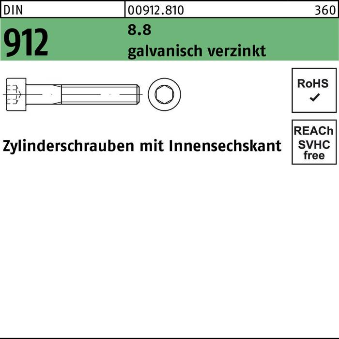 Zylinderschraube DIN 912 Innen-6kt M5x200 8.8 galv.verz. 100St.