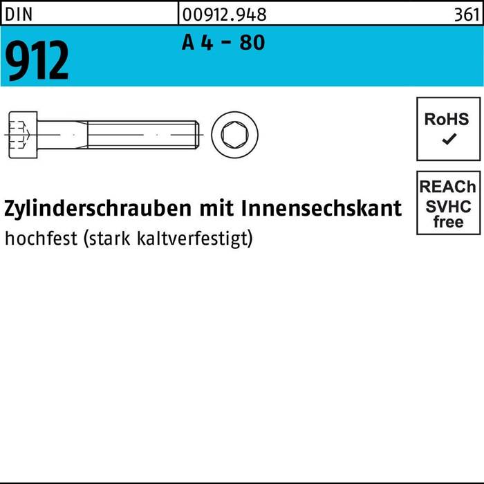 Zylinderschraube DIN 912 Innen-6kt M8x 25 A 4 - 80 100 Stück