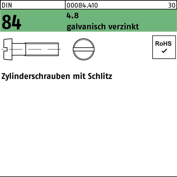 Zylinderschraube DIN 84/ISO 1207 Schlitz M3x16 4.8 galv.verz. 2000St.
