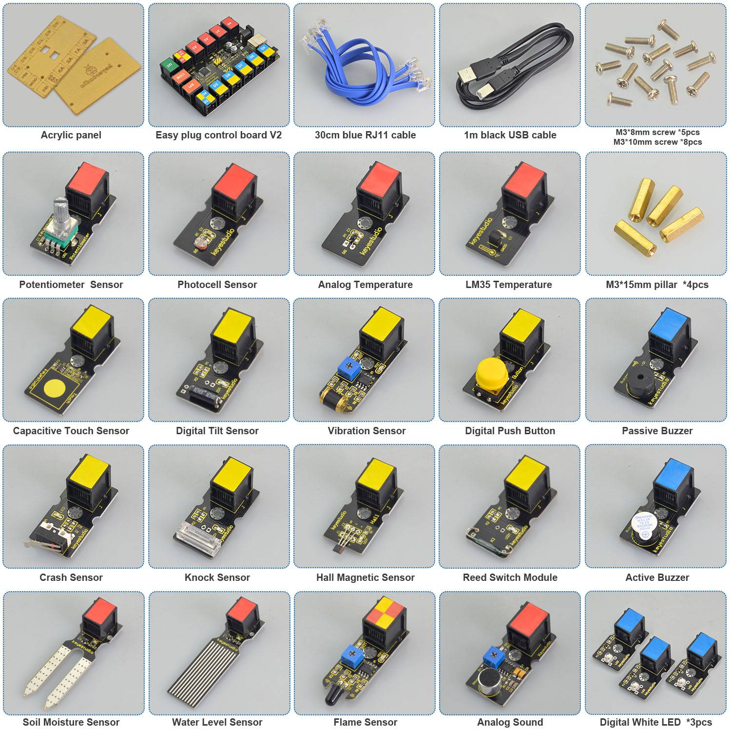 Keyestudio EASY-Plug Starter Learning Kit for Arduino STEAM (21x Modules)