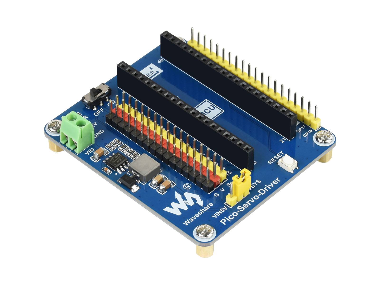 WaveShare Servo Driver Module for Raspberry Pi Pico, 16-ch Outputs, 16-bit Resolution