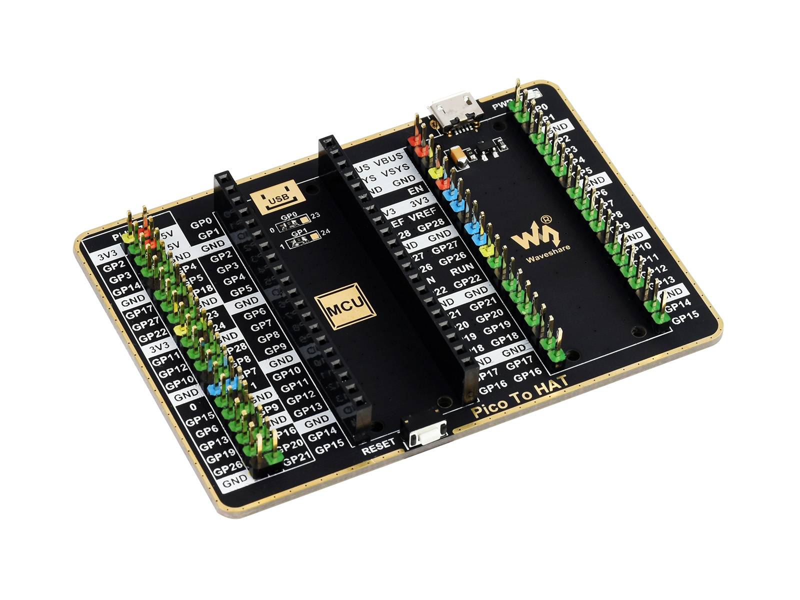 WaveShare GPIO Expander For Raspberry Pi Pico, 1x Raspberry Pi Standard 40PIN, 1x Pico 2x20PIN