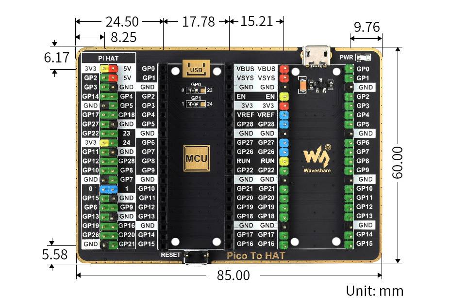 WaveShare GPIO Expander For Raspberry Pi Pico, 1x Raspberry Pi Standard 40PIN, 1x Pico 2x20PIN