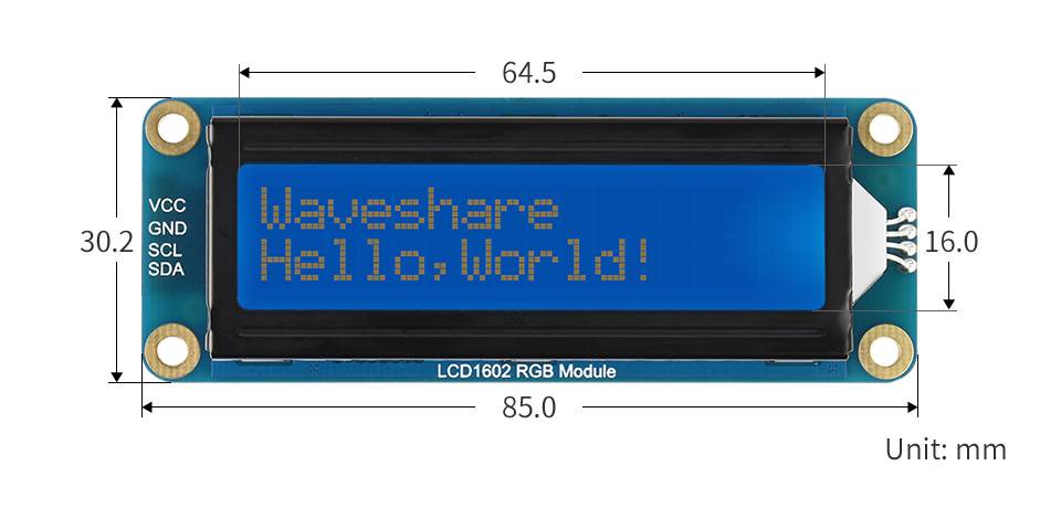 WaveShare LCD1602 RGB Module, 16x2 Characters I2C for Arduino/RPI/Jetson Nano