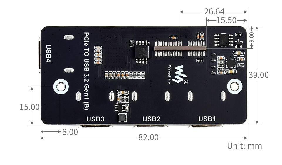 WaveShare PCIe TO USB 3.2 Gen1 Adapter, for Raspberry Pi Compute Module 4 IO Board, 4x HS USB