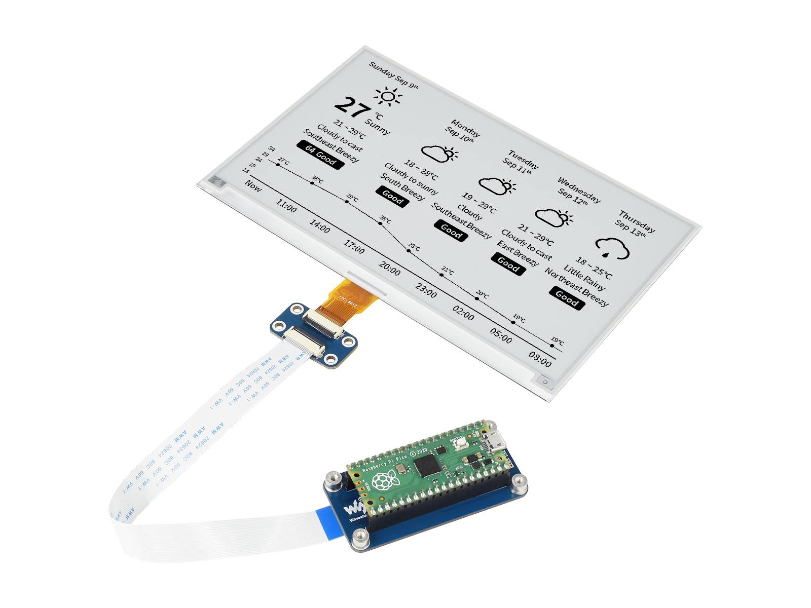 WaveShare 7.5inch E-Paper E-Ink Display Module for Raspberry Pi Pico 800x480 Black White SPI