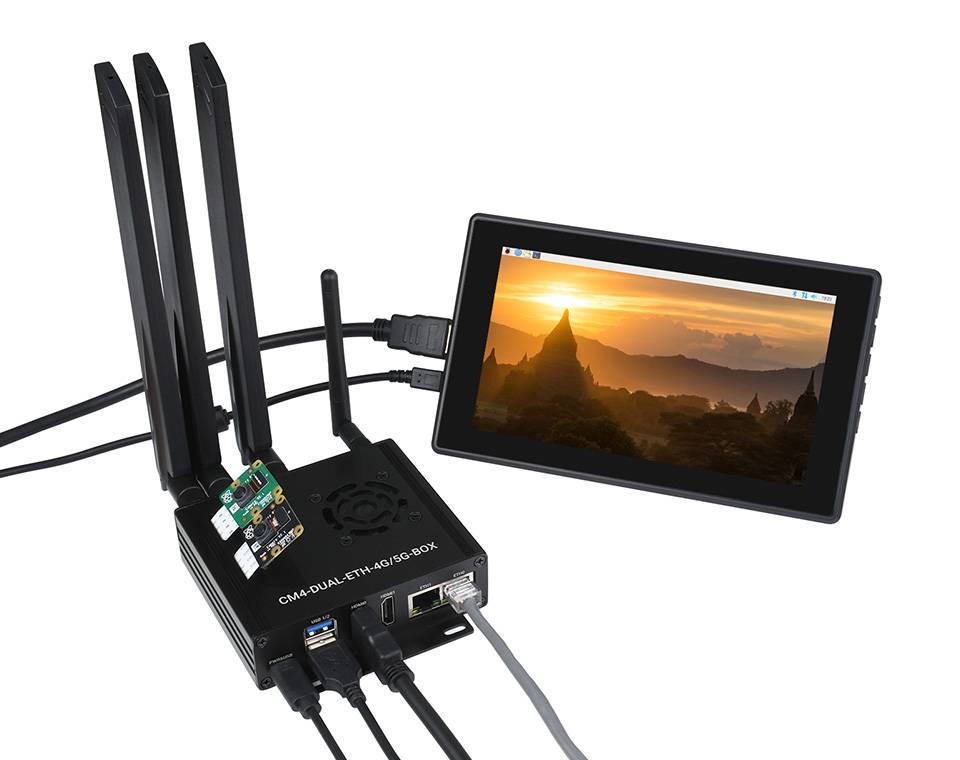 WaveShare Dual Gigabit Ethernet 5G/4G Mini-Computer without Raspberry Pi CM4 Metal Case with Cooling Fan