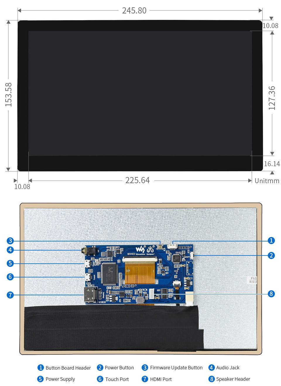 WaveShare 10.1inch QLED Quantum Dot Display 1280x720 Capacitive Touch