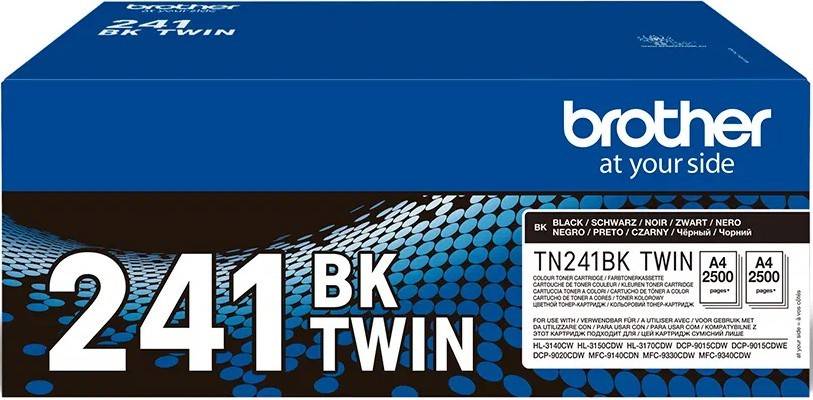 TN241BK TWIN' schwarze Tonerpackung mit Punktmuster, scheint mit bestimmten Druckermodellen kompatibel zu sein und für Farblaser-Druck geeignet zu sein.