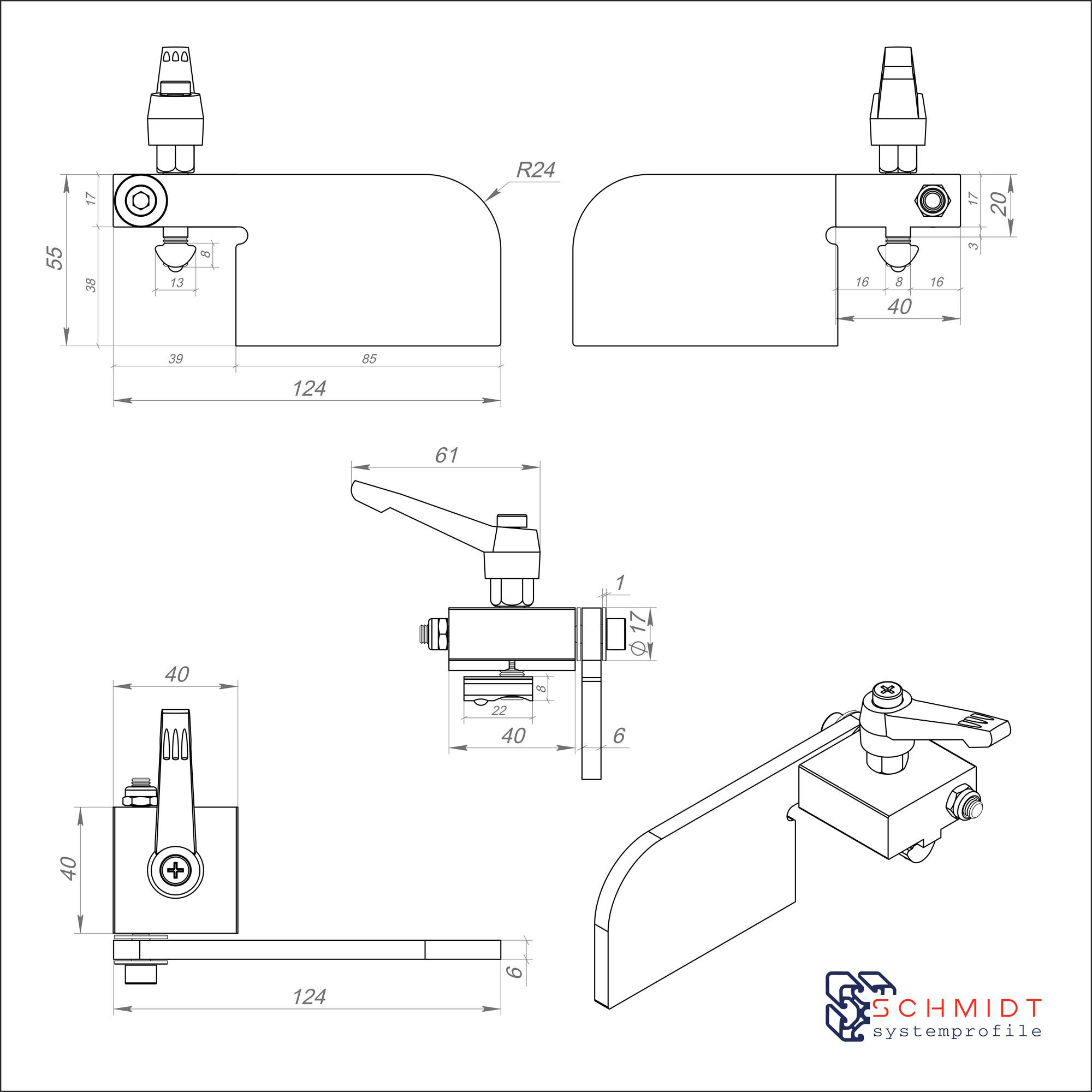 SCHMIDT systemprofile 10x Anschlag C Nut 8 Schlittenklemmung Längenanschlag Spurstopper Ablängklappe