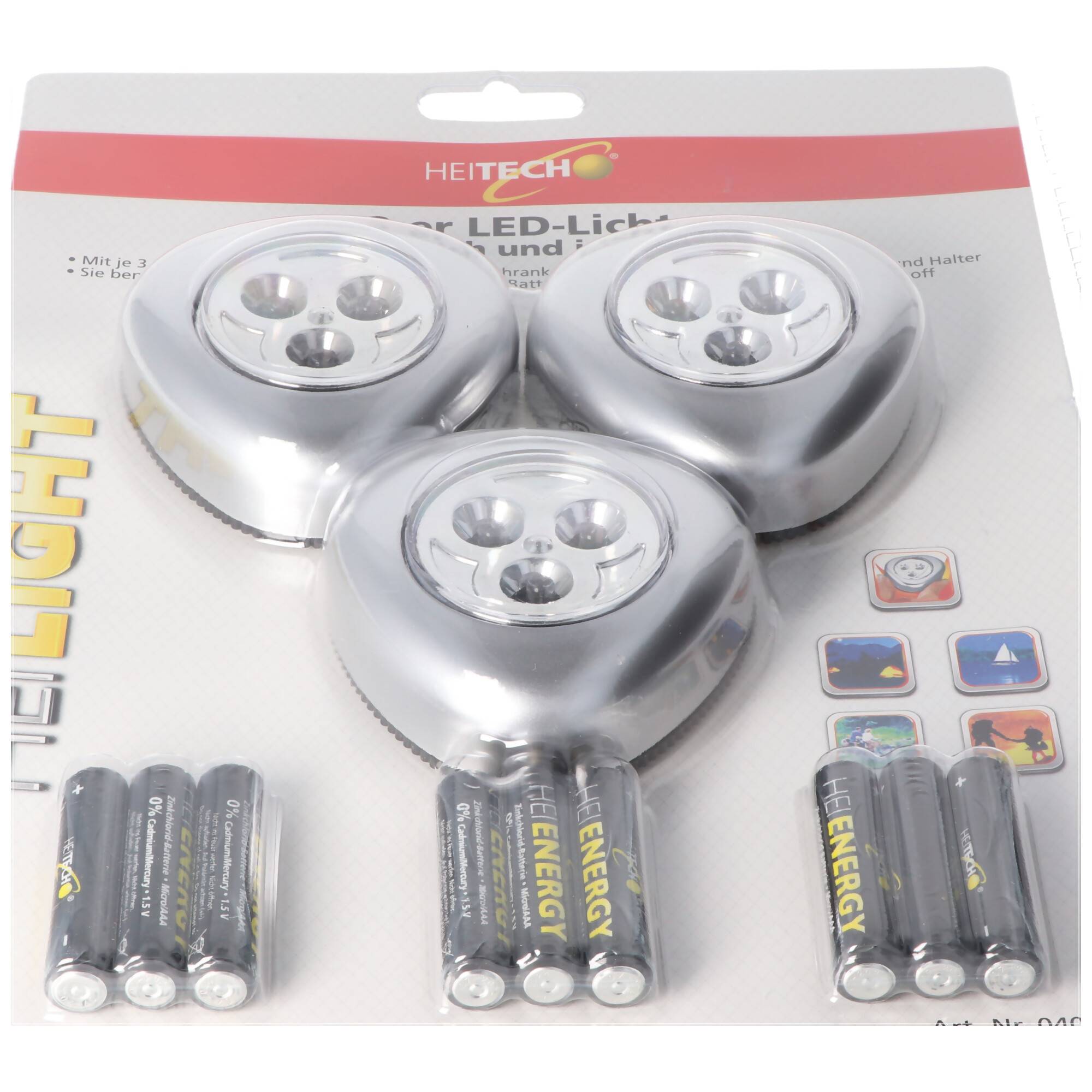 LED-Licht 3er-Set, Drück mich und ich leuchte, Mini LED-Leuchten, kabellos, inklusive Batterien