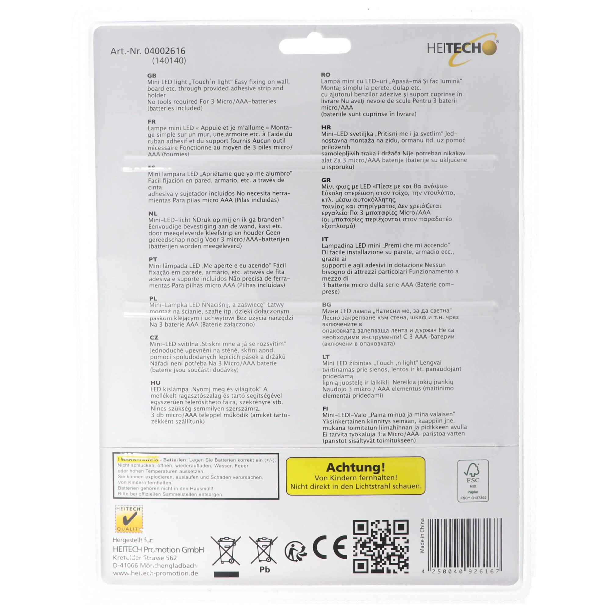 LED-Licht 3er-Set, Drück mich und ich leuchte, Mini LED-Leuchten, kabellos, inklusive Batterien