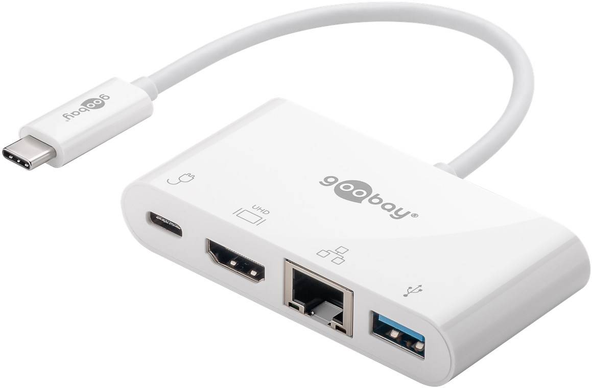 goobay USB C Multiport Adapter HDMI+Ethernet/PD weiß (1er Softpack)