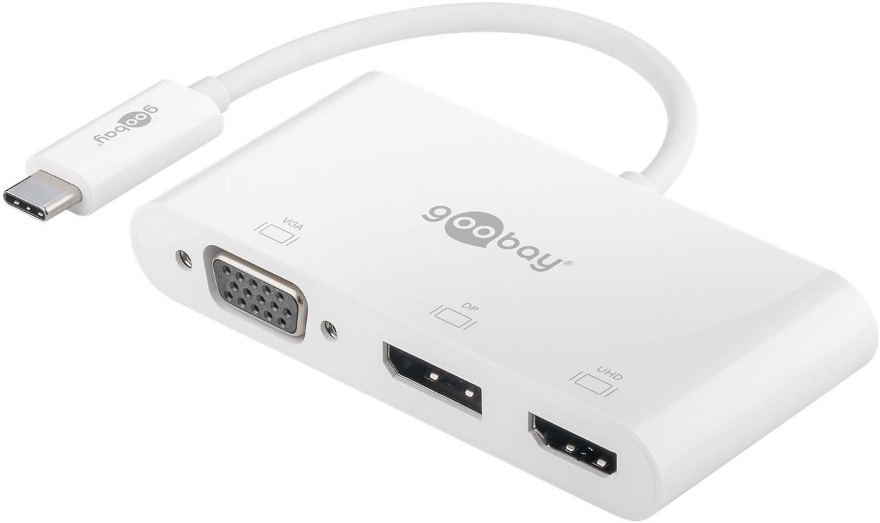 goobay USB-C Multiport-Adapter VGA DP HDMI weiß (1er Softpack)