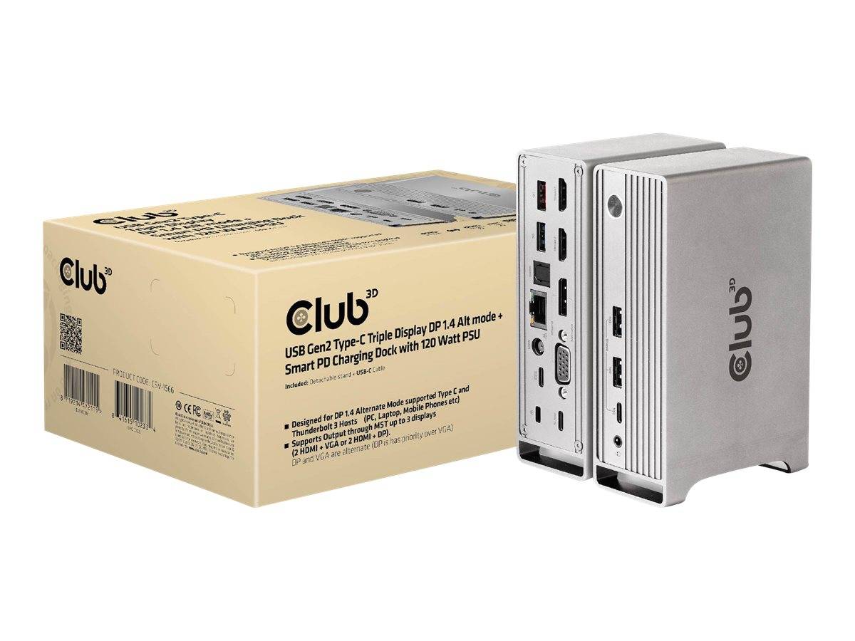 Club 3D Dockingstation - USB-C - VGA, 2 x HDMI, DP - GigE - 120 Watt