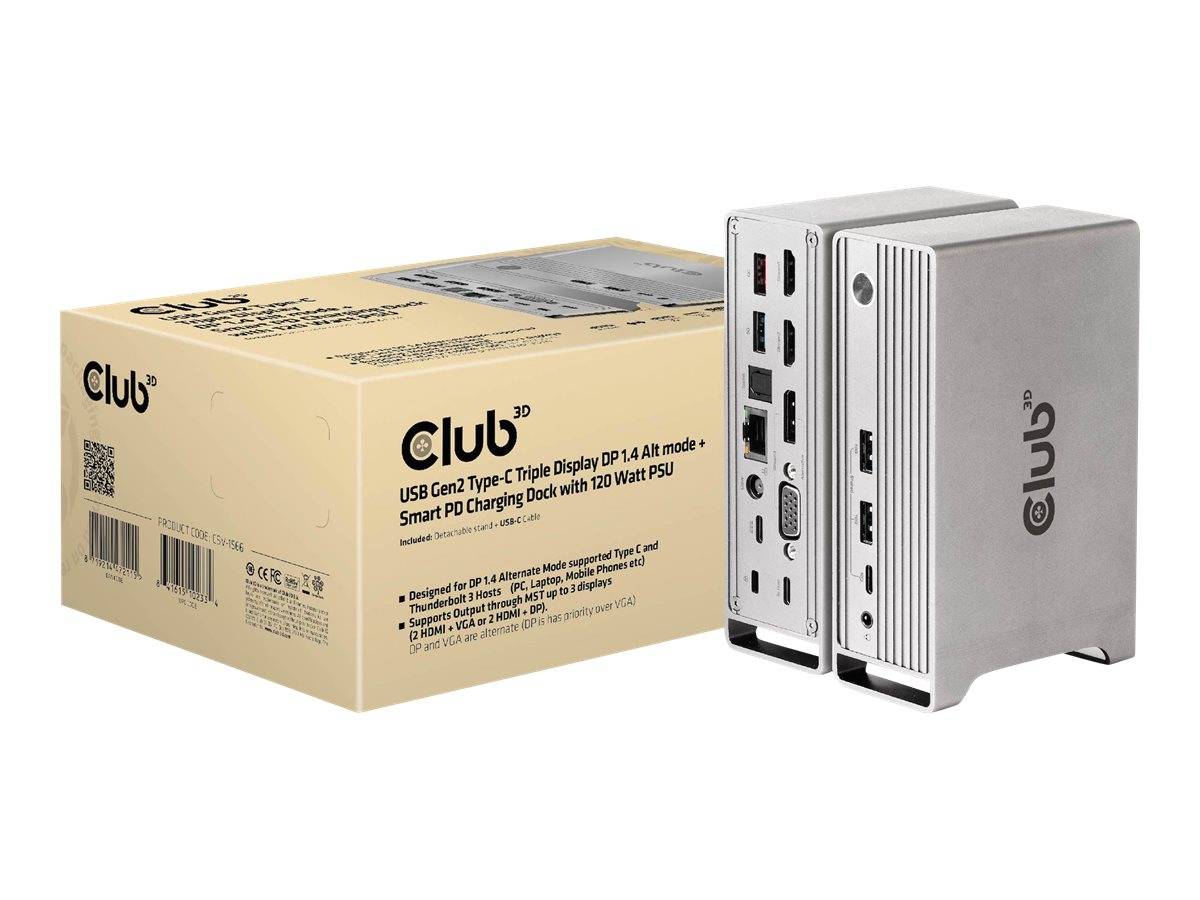 Club 3D Dockingstation - USB-C - VGA, 2 x HDMI, DP - GigE - 120 Watt